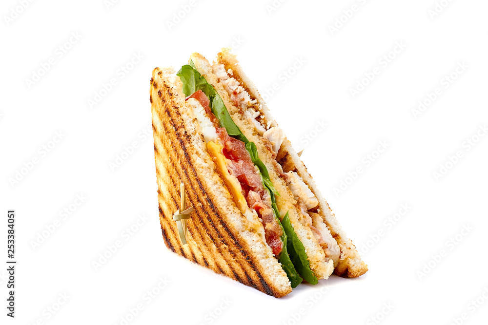 Vertical slice of club sandwich on white Stock Photo | Adobe Stock