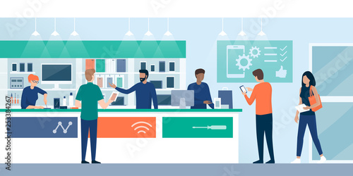 Customers shopping in a phone repair store