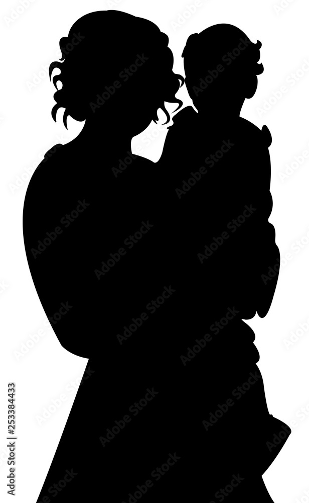 a woman nad her baby, silhouette vector