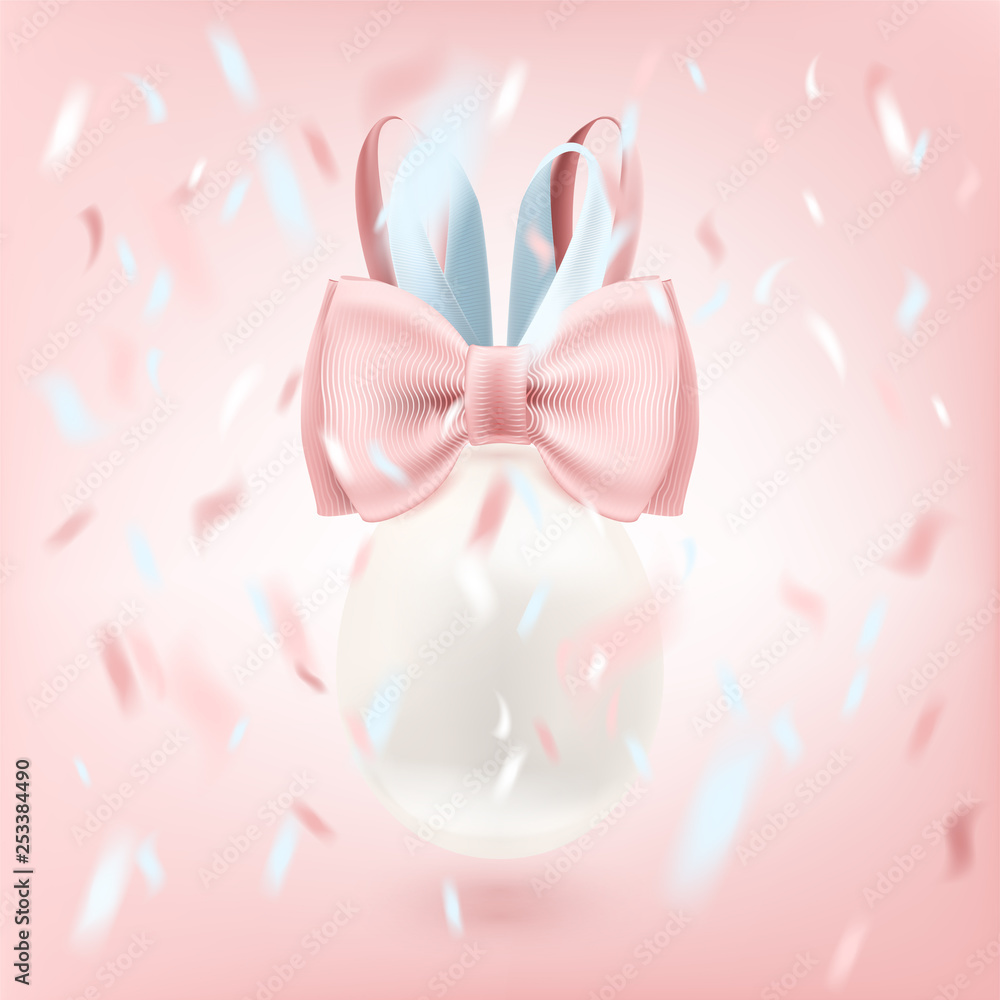 Fototapeta premium White egg with sweet pink bunny bow