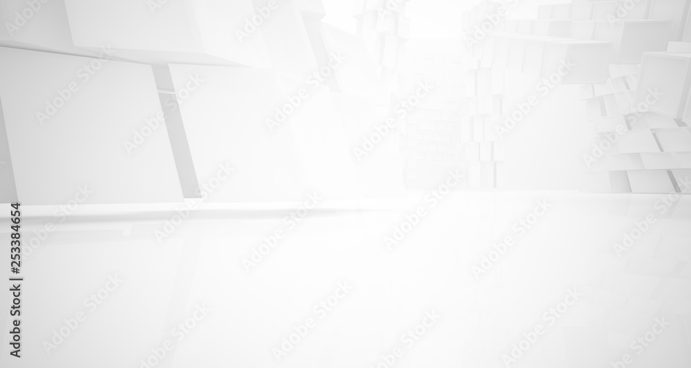 Abstract white parametric interior with window. 3D illustration and rendering. Abstract white parametric interior with window. 3D illustration and rendering.