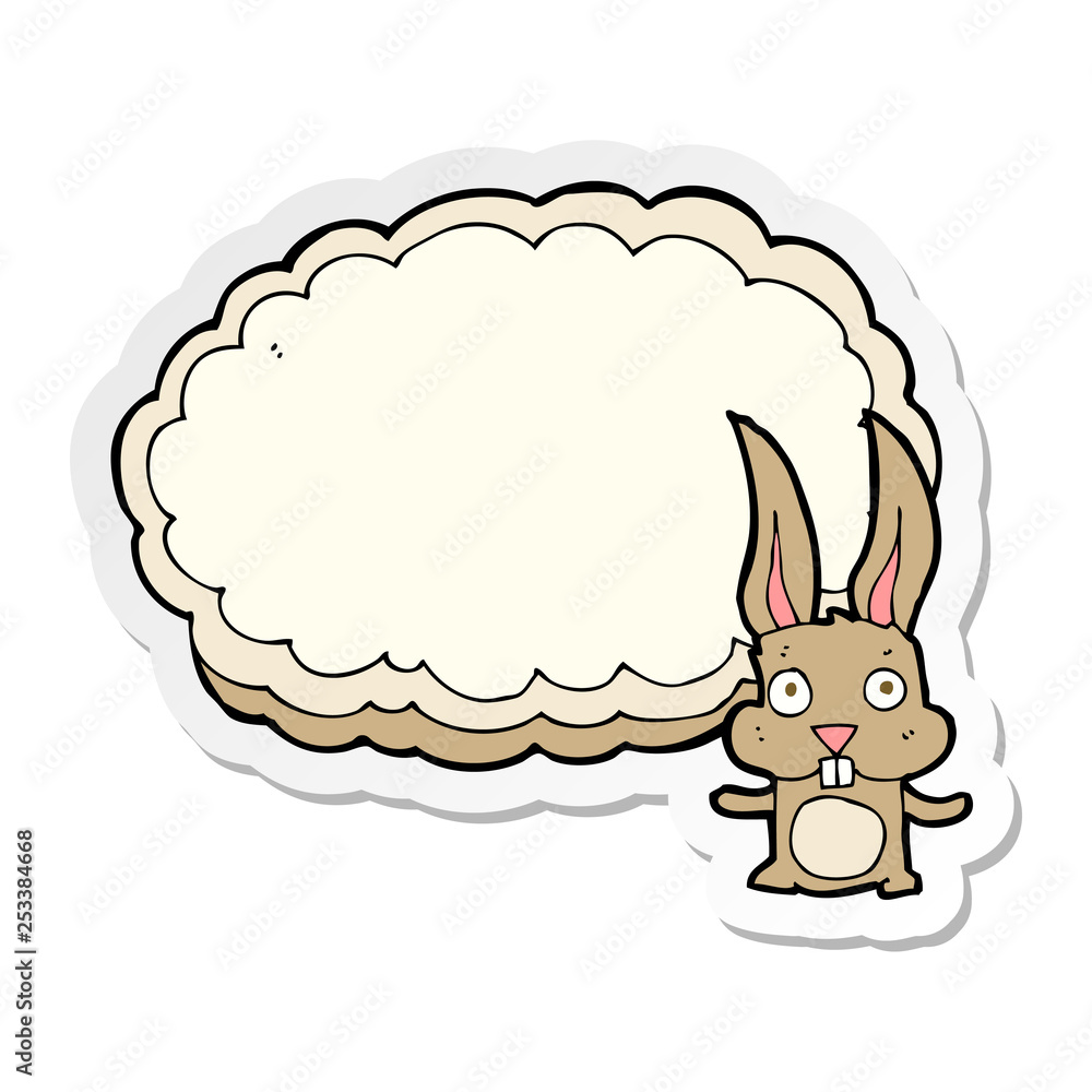 sticker of a cartoon rabbit with text space cloud sticker of a cartoon rabbit with text space cloud