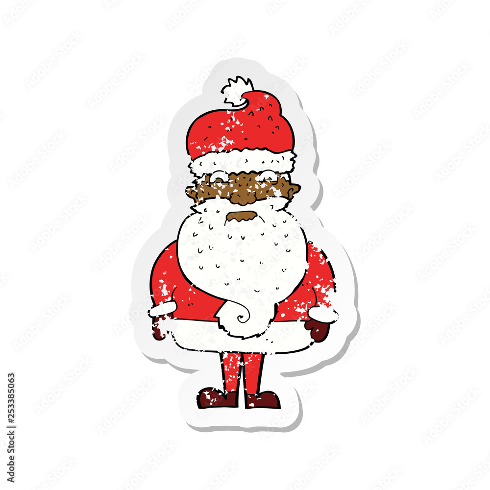 Obraz premium retro distressed sticker of a cartoon grumpy santa claus