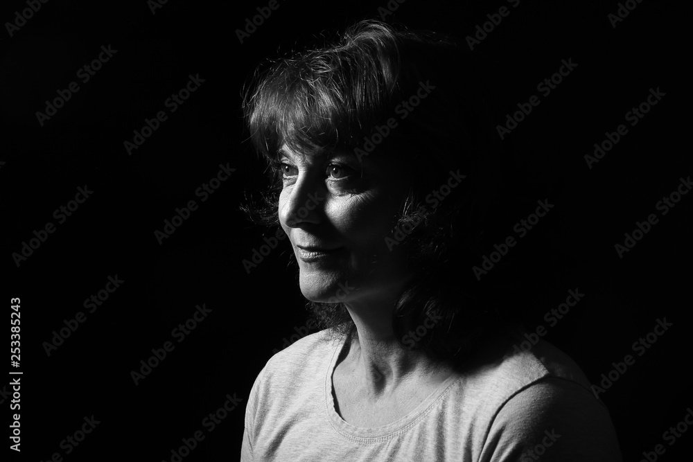 Portrait of a beautiful woman with expression black and white