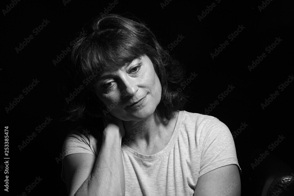 Portrait of a beautiful woman with expression black and white Portrait of a beautiful woman with expression black and white