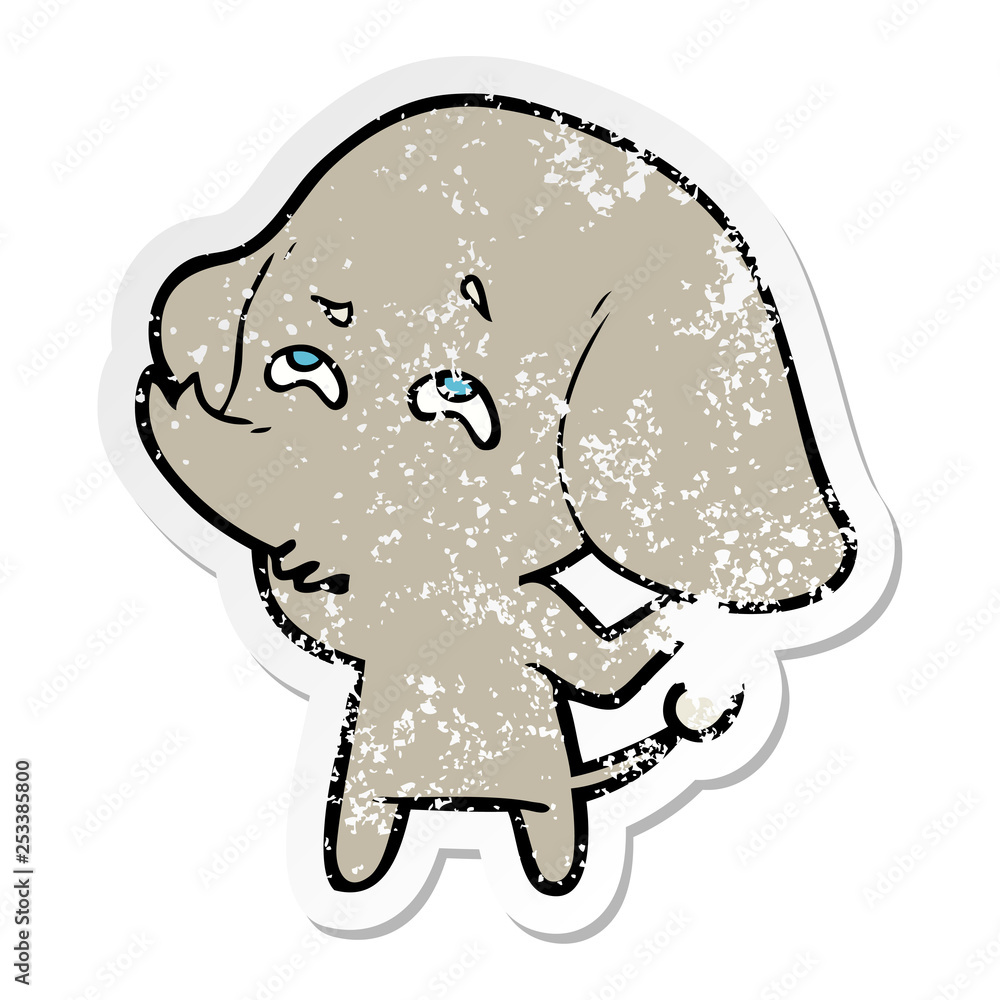 distressed sticker of a cartoon elephant remembering distressed sticker of a cartoon elephant remembering