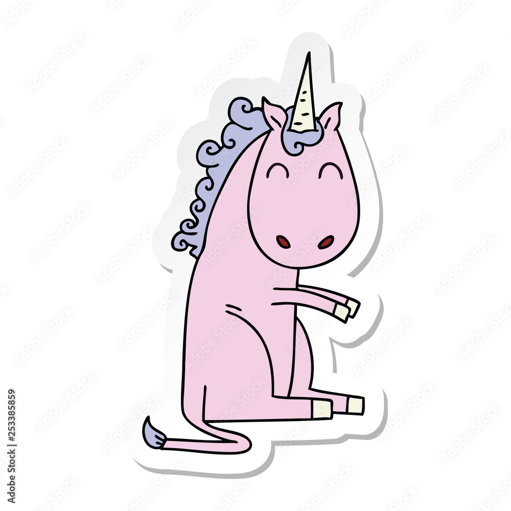 sticker of a quirky hand drawn cartoon unicorn sticker of a quirky hand drawn cartoon unicorn