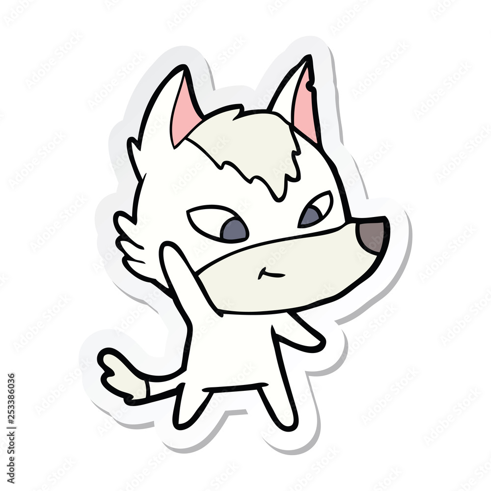 sticker of a friendly cartoon wolf sticker of a friendly cartoon wolf