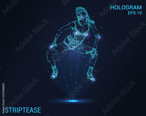 The striptease hologram. Digital and technological background of erotic dancing. Futuristic design striptease.