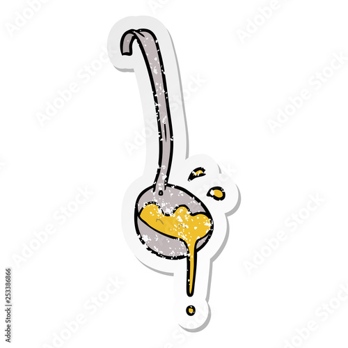 distressed sticker of a cartoon ladle of soup