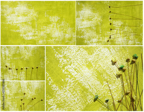 green color abstract and dried fllowers artwok as background