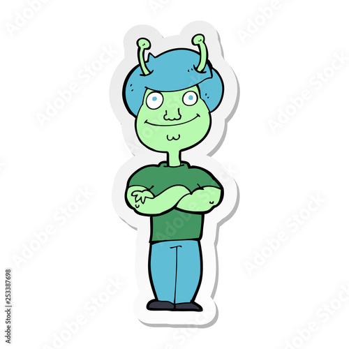 sticker of a cartoon space alien