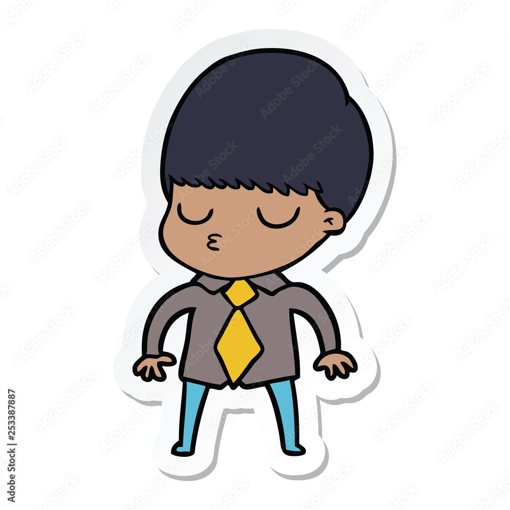 sticker of a cartoon calm boy