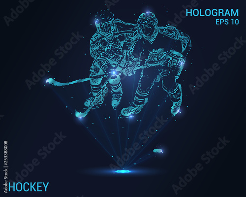 Hockey hologram. Digital and technological background hockey. Futuristic design of hockey players.