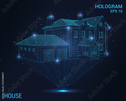 Hologram house. Digital and technological house. Futuristic house design.