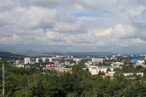 Panoramic view of Pyatigorsk town from Mashuk Mountain in a summer day. Stavropol Region, Russia