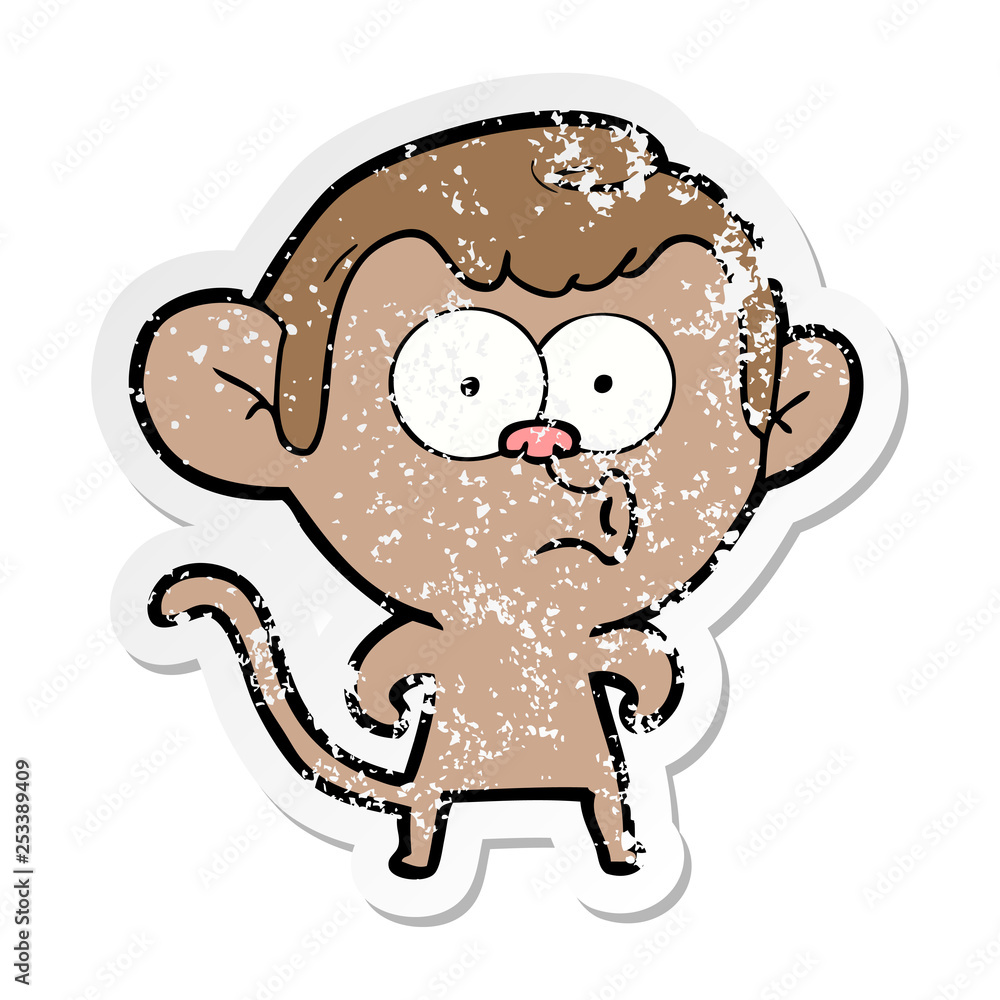 Fototapeta premium distressed sticker of a cartoon hooting monkey