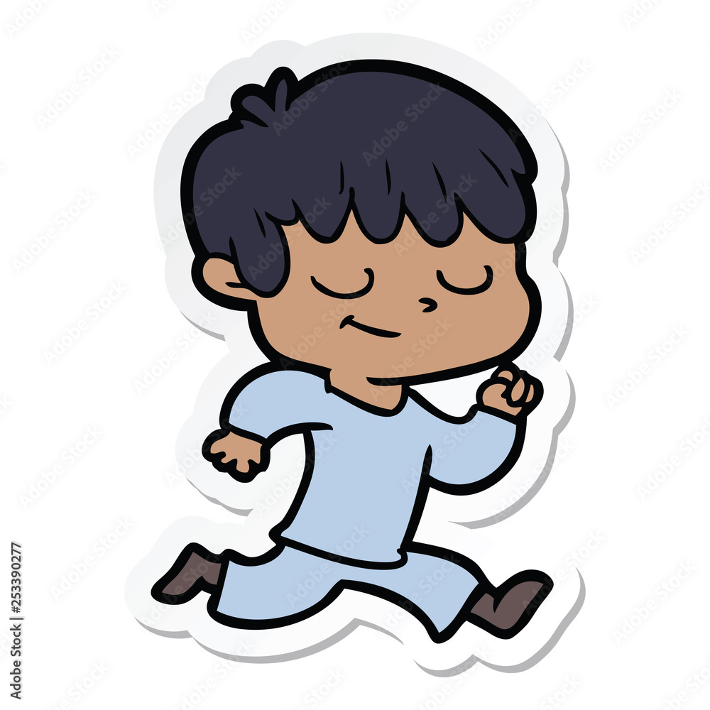 sticker of a cartoon happy boy sticker of a cartoon happy boy
