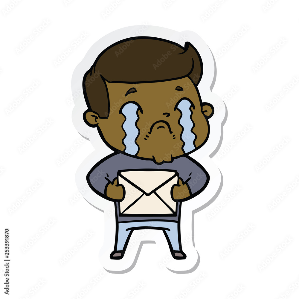 sticker of a cartoon man crying