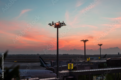 Wallpaper Mural Lamp tower of spotlights on the pillars at the airport. Torontodigital.ca