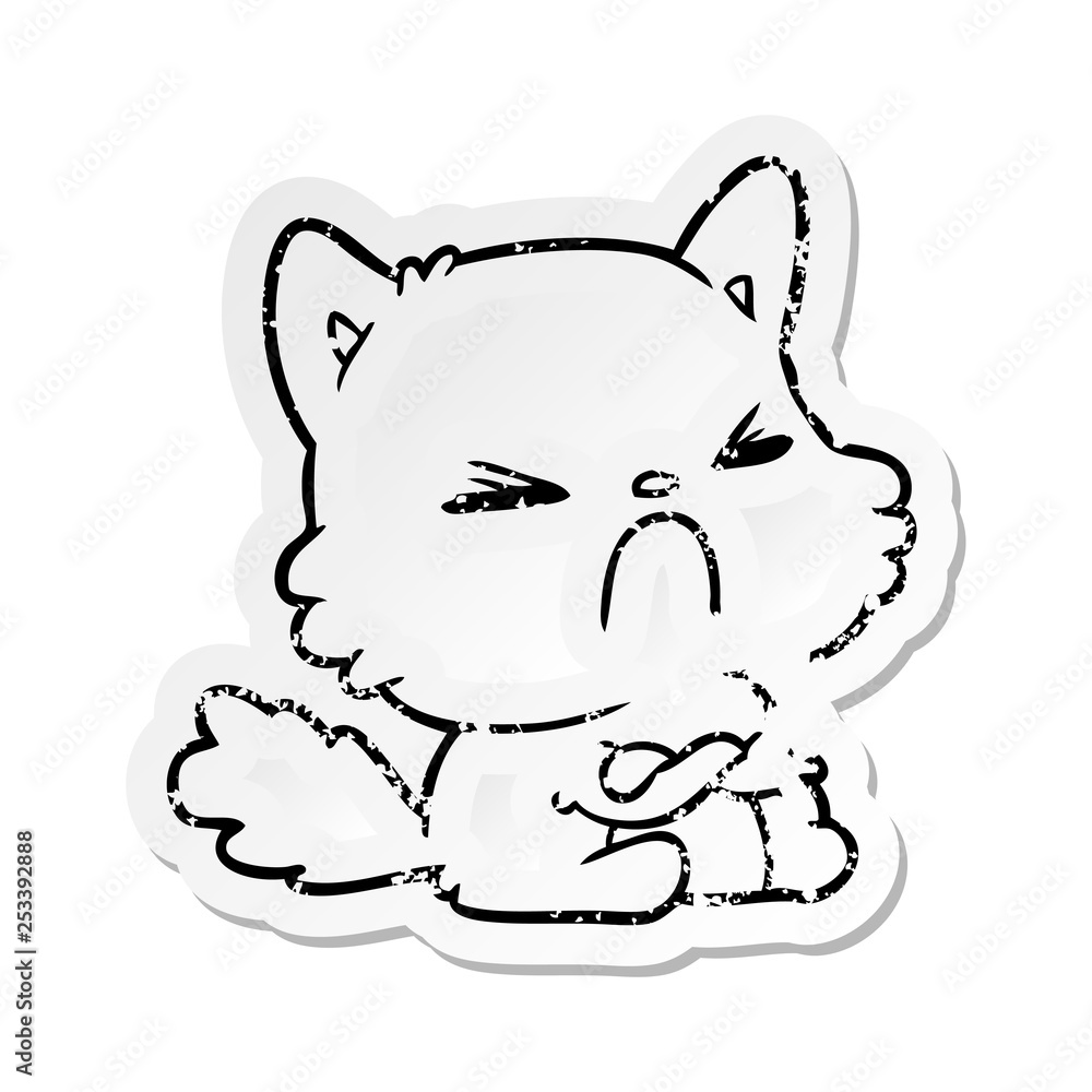 distressed sticker of a cartoon angry cat distressed sticker of a cartoon angry cat