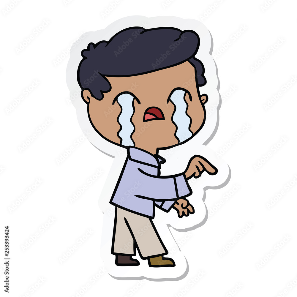 sticker of a cartoon man crying