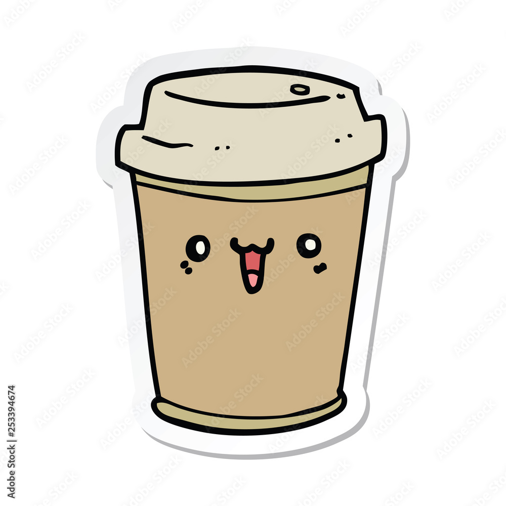 sticker of a cartoon take out coffee sticker of a cartoon take out coffee