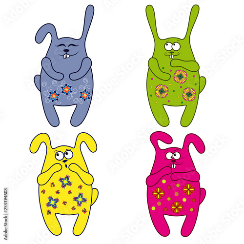 Set of four thick Easter rabbit