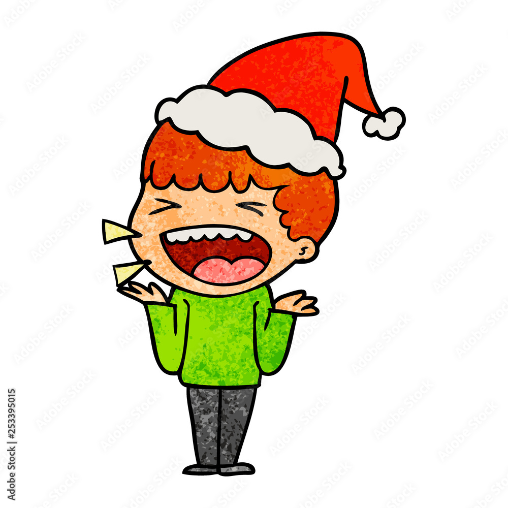 textured cartoon of a laughing man wearing santa hat textured cartoon of a laughing man wearing santa hat