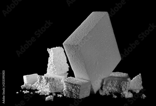 Crumbled styrofoam isolated on black background