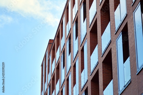 Modern condo building with huge windows