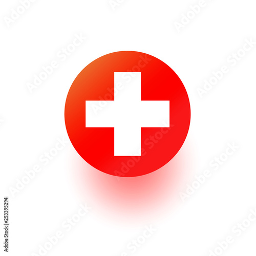 Red Cross vector icon, hospital sign. Medical health first aid symbol isolated on vhite. Modern gradient design.