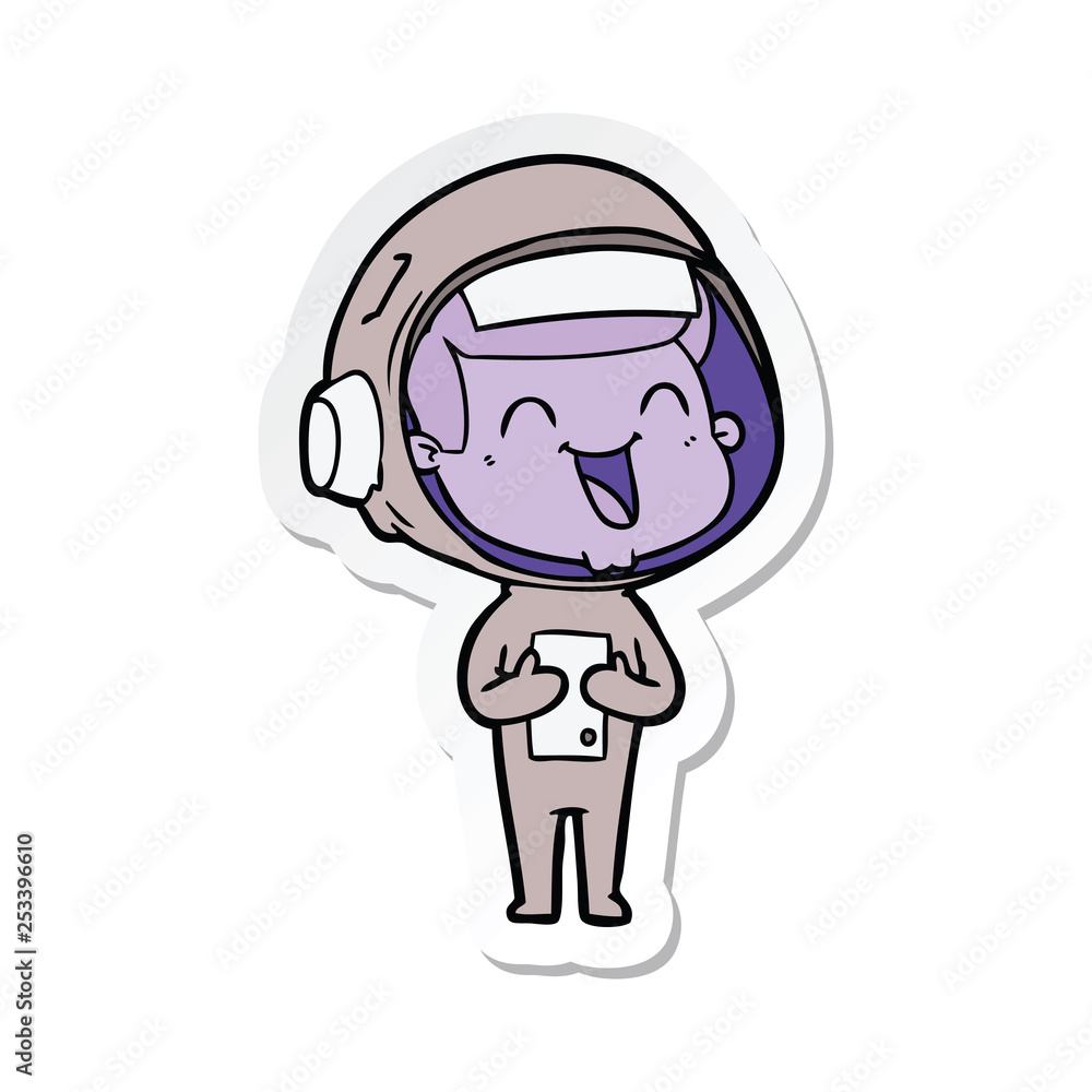 Obraz premium sticker of a happy cartoon astronaut