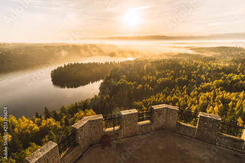 Aulanko tower sunrise fog photo