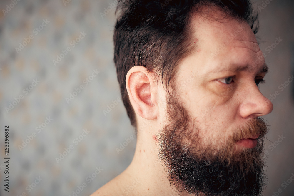 Fototapeta premium Men's short beard and lips close up.