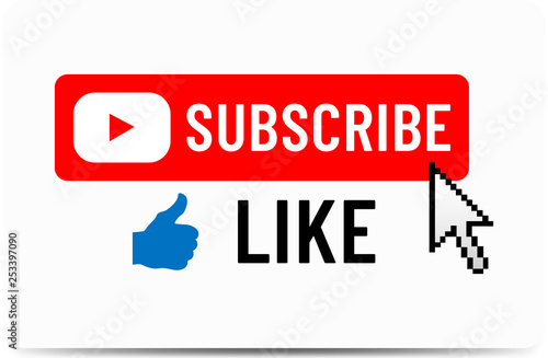Subscribe button. Like button. Hand
