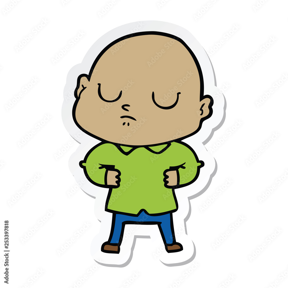 sticker of a cartoon bald man