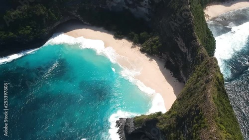 Drone shot of Kelingking Beach from the ocean photo