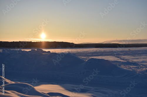 Schweden Schneelandschaft Panorama Sonnenuntergang