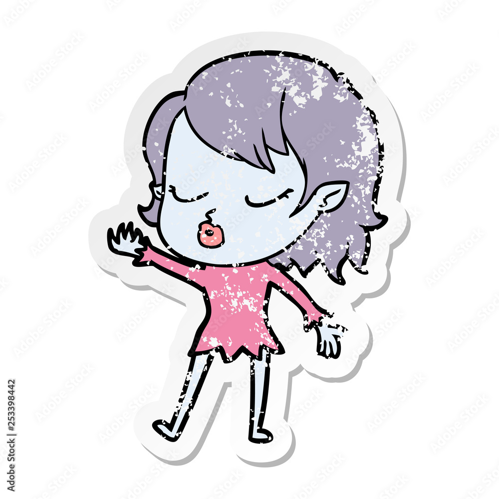distressed sticker of a cute cartoon vampire girl distressed sticker of a cute cartoon vampire girl