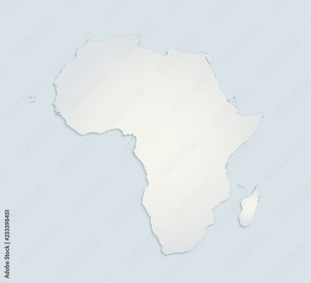 Africa continents map blue white paper 3D blank