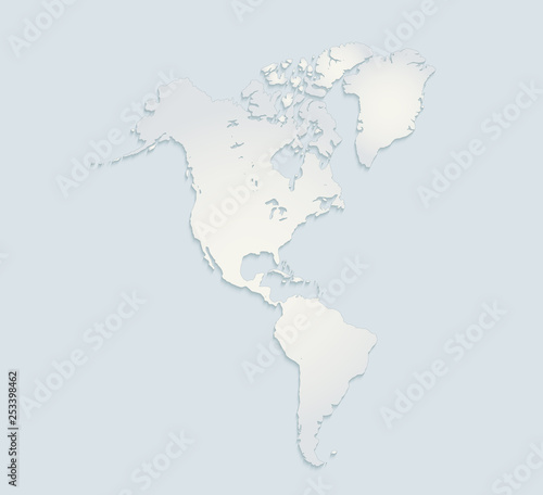 America continents map blue white paper 3D blank