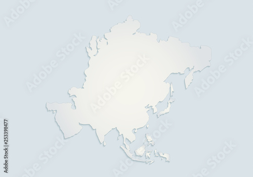 Asia continents map blue white paper 3D blank