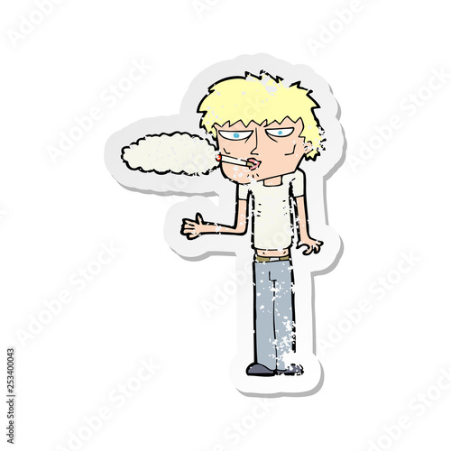 retro distressed sticker of a cartoon smoker