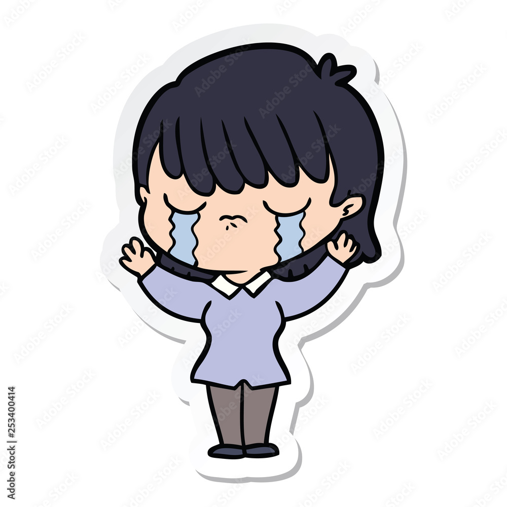 sticker of a cartoon woman crying sticker of a cartoon woman crying