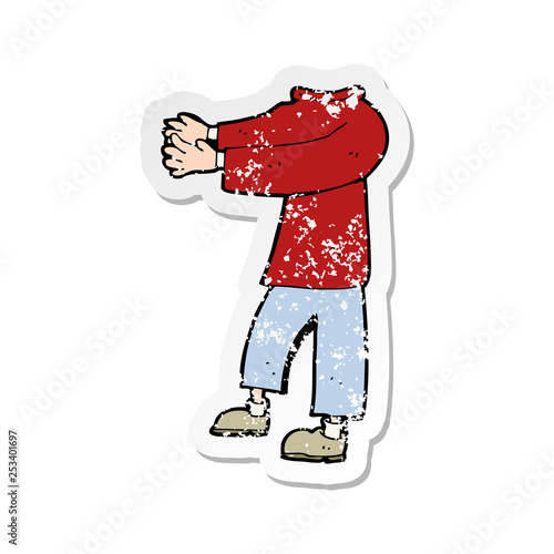 retro distressed sticker of a cartoon headless body