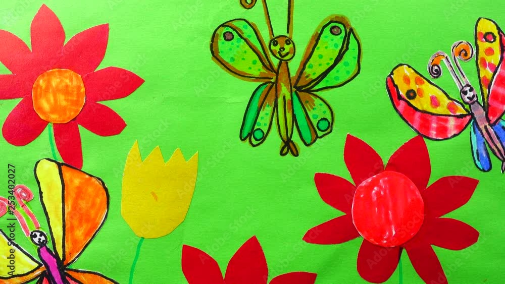 Drawing of flowers and butterflies. Drawing of flowers and butterflies.