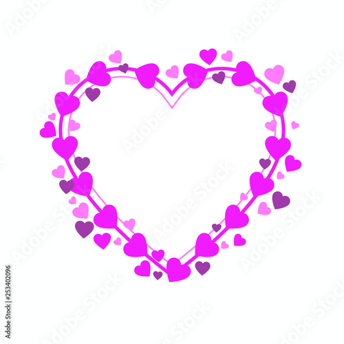 Pink Hearts illustration with frame for text. Valentine's day and Mother's day, women's day greeting card with border - pink, red colors. Banner, invitation or label