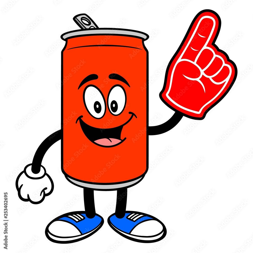 Soda Can Mascot with a Foam Finger A vector cartoon illustration of a