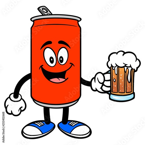 Soda Can Mascot with a Beer - A vector cartoon illustration of a Soda can mascot with a Beer.